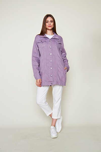Minharir Cepli Regular Fit Pamuklu Ince Kot Ceket Lila