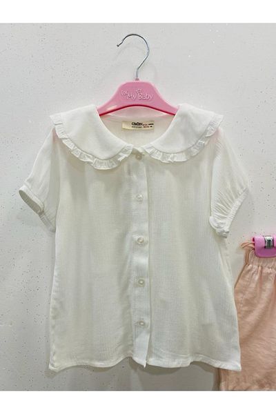 Çikoby Baby Girl Ecru Shirt Pink Shorts Set