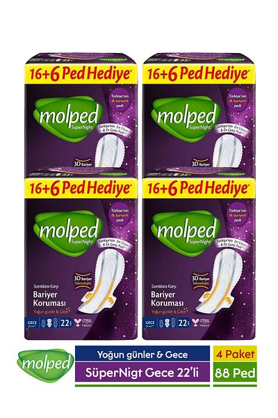 Molped Supernight Night Sanitary Pads 22 Pieces X 4 Pack