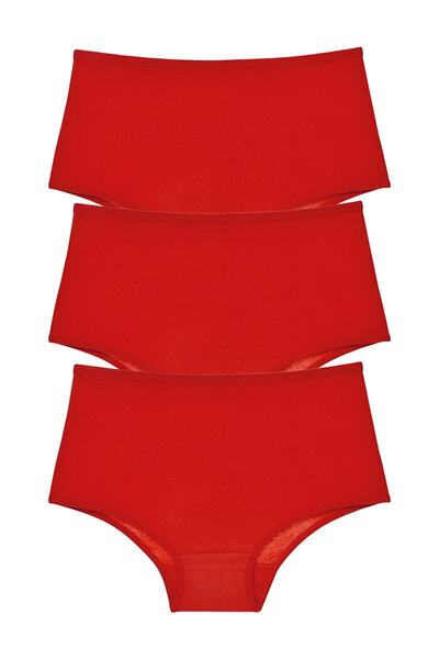 Imoda Kadın Kırmızı 3'lü Paket Yüksek Belli Külot