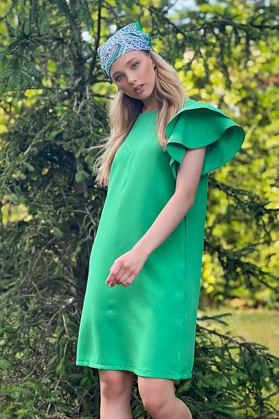 Trend Alaçatı Stili Grünes, gewebtes Kleid mit Rundhalsausschnitt und Volants für Damen ALC-X8854