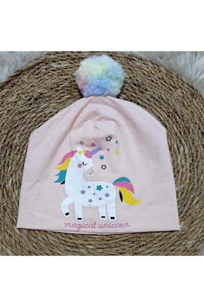 krm bebe Ponponlu Unicorn Desenli Çocuk Bere