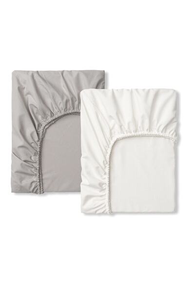 Pamuklu Bebek Çocuk Lastikli Çarşaf 70x120 Beyaz Ve Gri (2 Adet)
