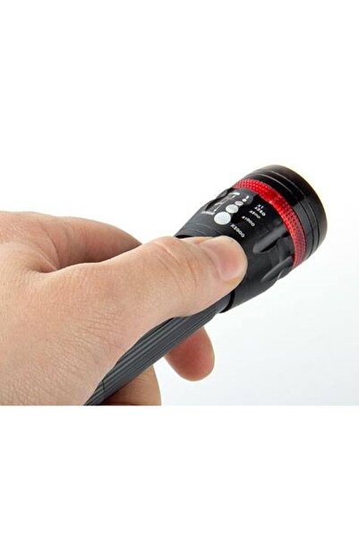FırsatYeri Zoomlu Alüminyum El Feneri 10.5x3.6 cm Siyah 1 Adet Dayanıklı Güvenlik Kullanımı Uzun Menzil 2 km