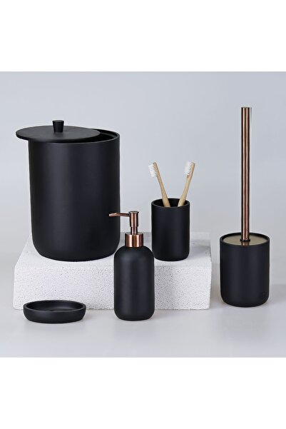 By Selim مجموعة حمام سليم الأنيقة المكونة من 5 قطع من البوليستر - أسود