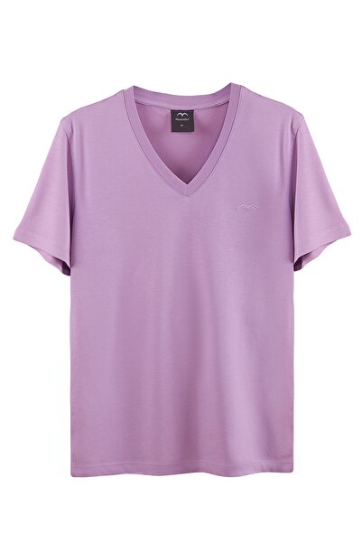 Minimalist Kadın Lila Basic T-shirt (SLİM FİT)
