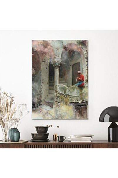 Decovetro Tablou de sticlă, pictură în ulei, fată împletitoare