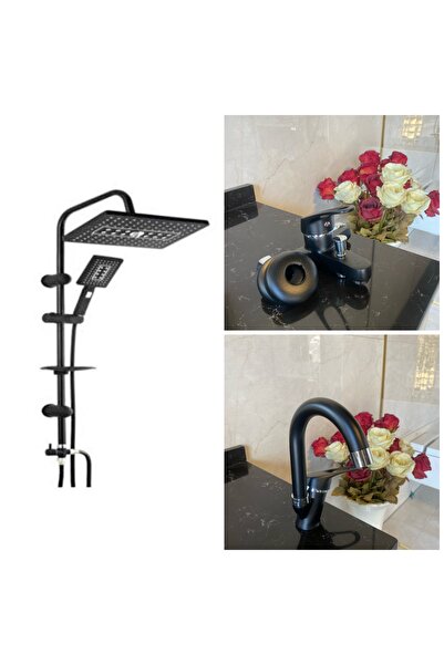 Eng Mat Siyah Lavabo Bataryası Banyo Bataryası Robot Duş Seti