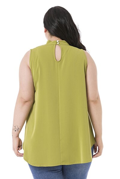 DISENTIS MODEST Αμάνικη πράσινη μπλούζα με κολάρο, με κουμπιά, γιακά