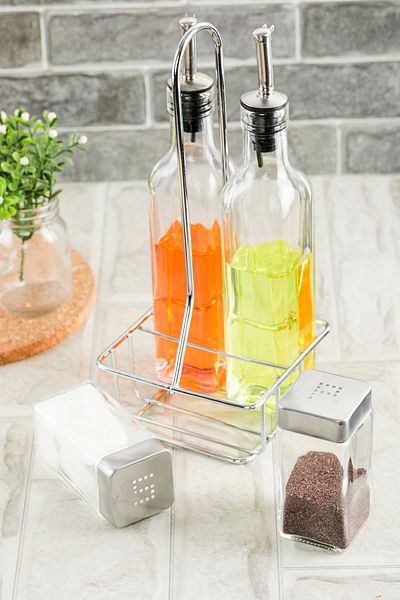 Wonder 5 Piece Glass Sauce Bowl with Stand Salt Bowl Spice Bowl Oil Bowl Set