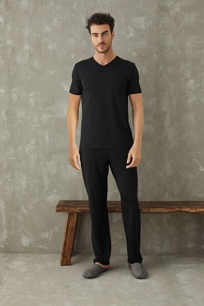 Svm Erkek V Yaka Micro Modal Pijama Takım Siyah 9085