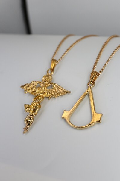 Dukkanka 2'li Yarasa Kılıç Ve Assassin's Creed Gold Renk Kolye Seti