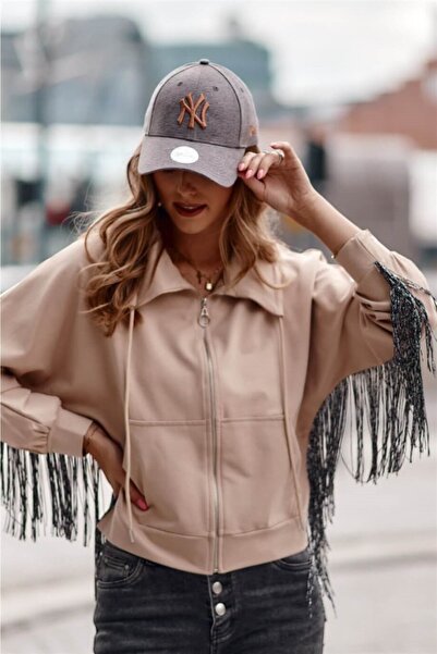 fasardi Püsküllü Oversize Kadın Sweatshirt