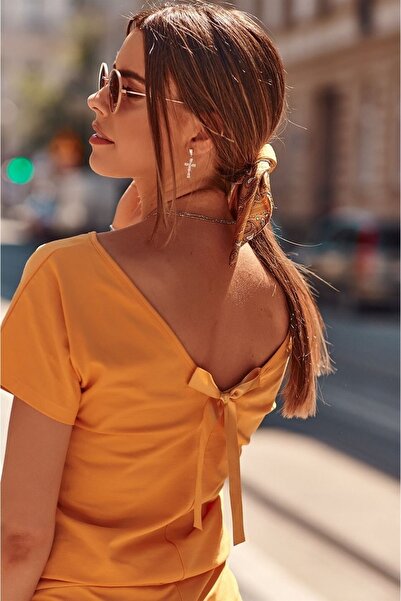 fasardi Sırtı V Yaka Kurdeleli Beli Bağcıklı Şortlu Tulum