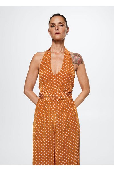 MANGO Woman Salopetă lungă cu buline