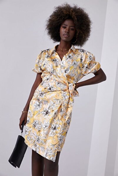 fasardi Çiçek Desenli Kruvaze Mini Elbise