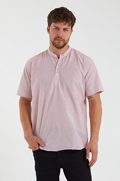 BUCADO Ανδρικό κοντομάνικο πουκάμισο με κόκκινα μοτίβα γιακά και μισό πατιλέτα