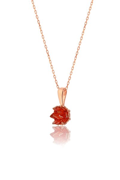 Zanaatsilver 925 Ayar Gümüş Orange Taşlı Lotus Çiçeği Kolye