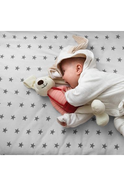 Babynia 100% Cotton Baby And Child Fitted Sheet 100x160 Gray With Big Stars