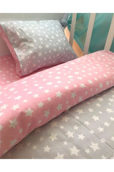 Babynia Baby Special Cotton Παιδικό Σετ Παπλωματοθήκη Μονό Νεανικό Γκρι Ροζ Αστέρι