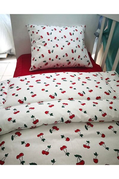 Babynia Baby Special 100% Cotton Children's Youth Single Duvet Cover Set Cherry Patterned