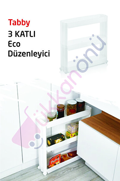 Dükkanönü Tabby 3 Kat Raflı Tekerlekli Banyo Mutfak Düzenleyici Organizer ( B...