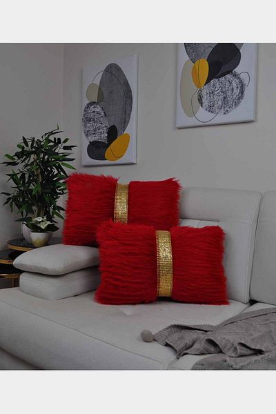 Paris Life Plush Striped Throw Pillow Cover Rectangular - Red