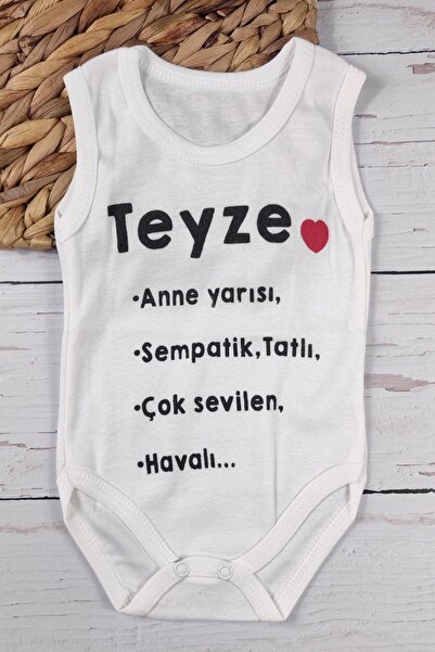 ADABEBEK Özel Tasarım Teyze Yazılı Organik Baskılı Çıtçıtbody Bebek Zıbın