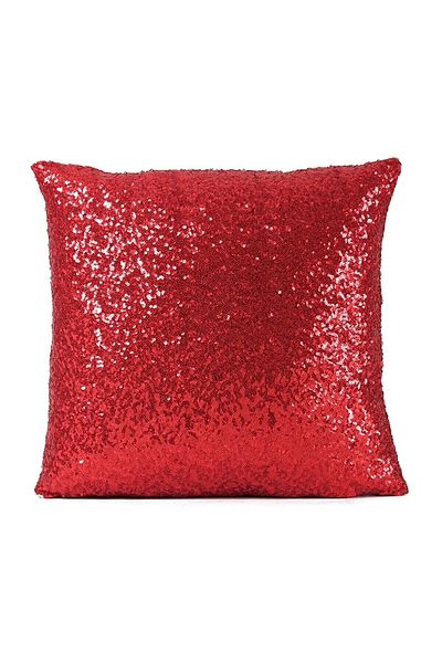 Paris Life Sequined Decorative Throw Pillow Cover - Red