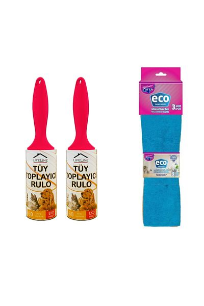 Life Line 2 Pieces Eco Lint Collector Roll 60 Sheets and Parex Eco Microfiber General Cleaning Cloth 3-Piece