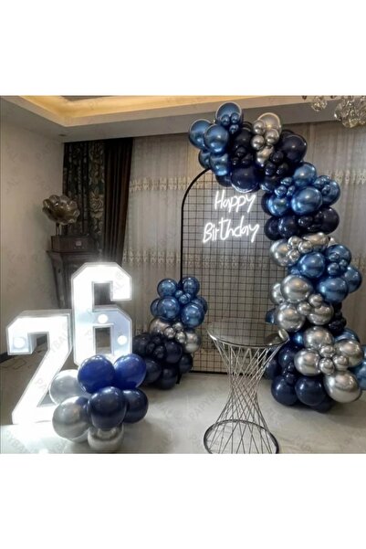 Öztürkpartievi Krom Mavi Gümüş Lacivert Balon Zinciri