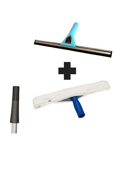 AYLA STAND Metal Headed Glass Check Glass Cleaner 45 Cm + 45 Cm + Handle Attachment Tool Gift