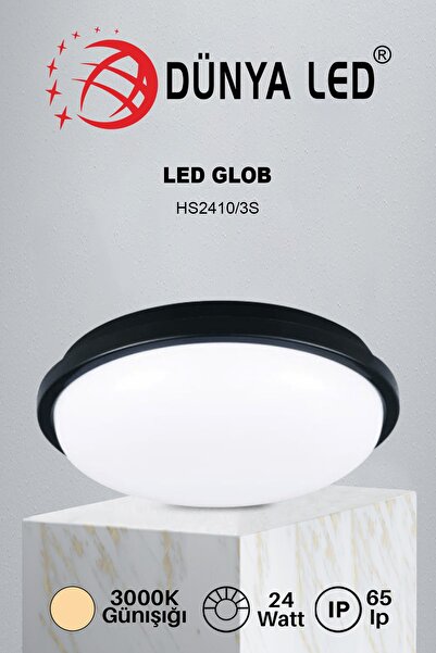 DÜNYA LED Hs.2410/3-s 24w Siyah Kasa Led Glob Armatür 3000k Günışığı Su Geçirmez Uzun Ömürlü Kolay Kullanım