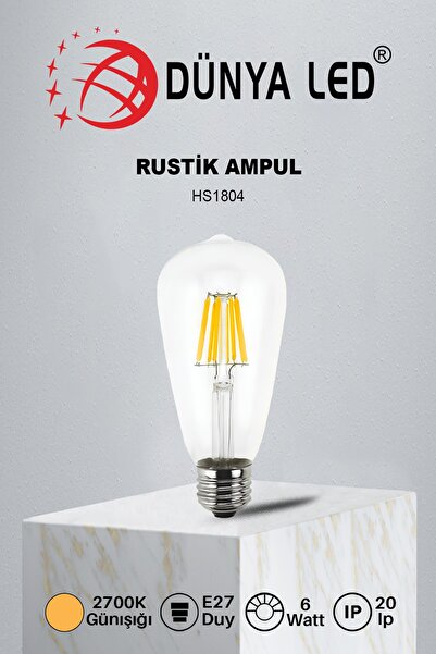 DÜNYA LED Hs.1804 6w E27 Led Rustik St64 Armut Ampul Yüksek Lümen