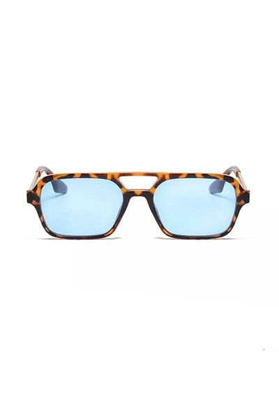 LOOKUP NEW Olivia Square Rectangle Metal Gold Handle Leopard Frame Blue Glass Unisex Uv400 Sunglasses