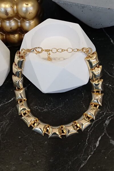 Genel Markalar Çelik Tek Sıra Üç Boyutlu Kare Gold Halhal