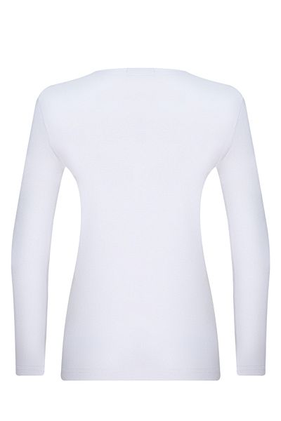 mis-san White Crew Neck Long Sleeve Basic Viscon Badi