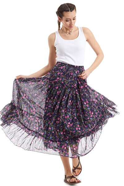 Newbutix Şile Bezi Koyu Mor Tomurcuk Vual Uzun Etek