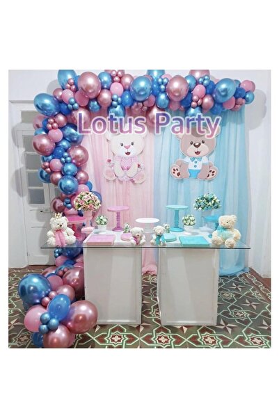 LOTUS PARTY 100 Pieces Gender Reveal Party Balloon Chain Set ( Chrome Blue - ...