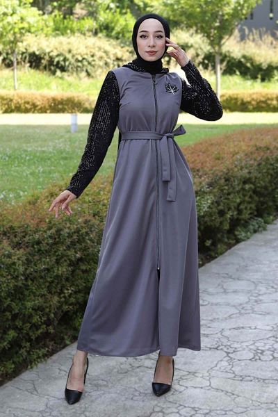 Modamihram Detailní flitry Abaya Antracit