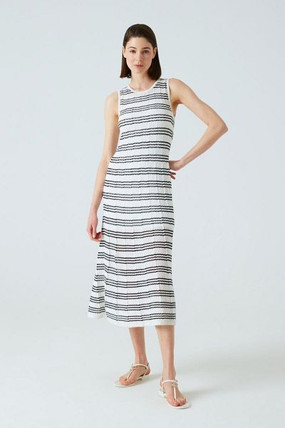 JOIN US Crew Neck Striped Ecru Knitwear Dress