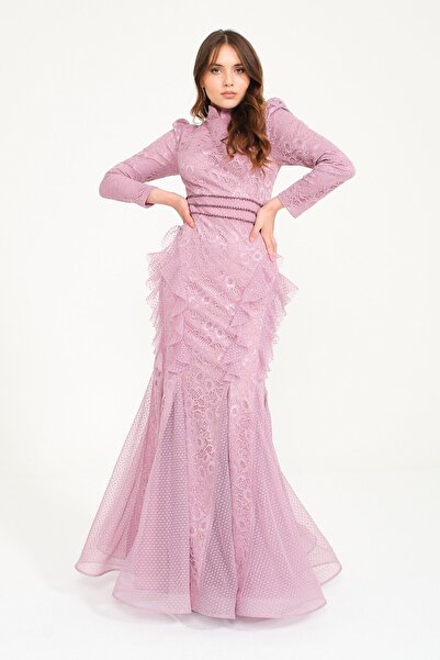 SpringStore Lavanta Hakim Yaka Tesettür Abiye Elbise