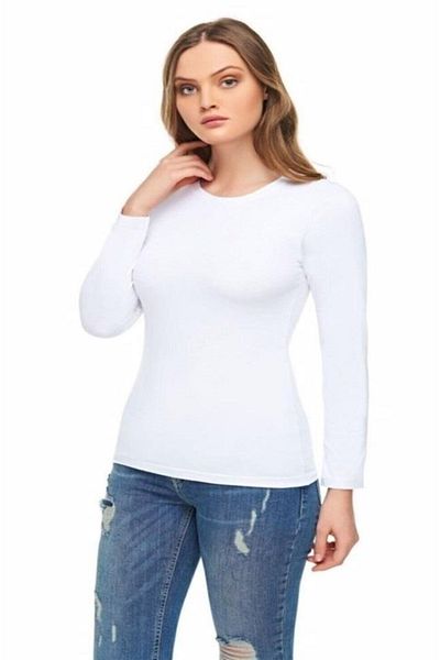 Tutku Elit Body de damă din bumbac elastan alb de 3" cu mânecă lungă din lycra 2203