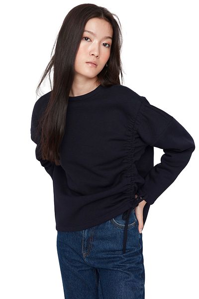 Trendyol Collection Navy Blue Gather Detailed Silný fleece Uvnitř pletená mikina TWOAW23SW00053