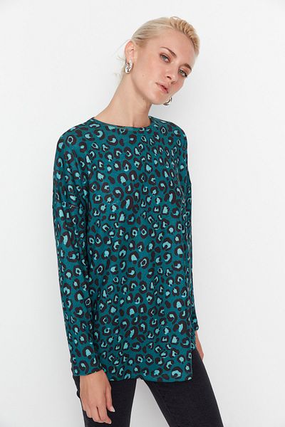 Trendyol Collection Πλεκτή μπλούζα με πράσινο σχέδιο Oversize TWOAW23BZ00389