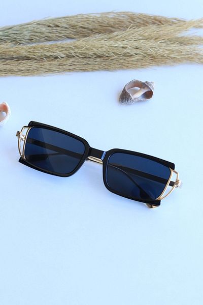 LOOKUP Unisex Sunglasses Uv400 Protection New Model Gold Handle Black Rectangular Frame Vintage Style