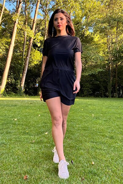 Neşeli Butik Γυναικείο Μαύρο Νέας Σεζόν Πλισέ Κάτω Κοστούμι Διπλό Nb10047