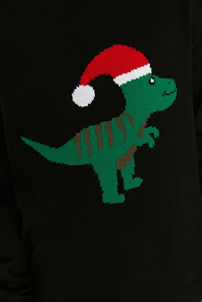 TRENDYOLKIDS Černý žakárový chlapecký úpletový svetr