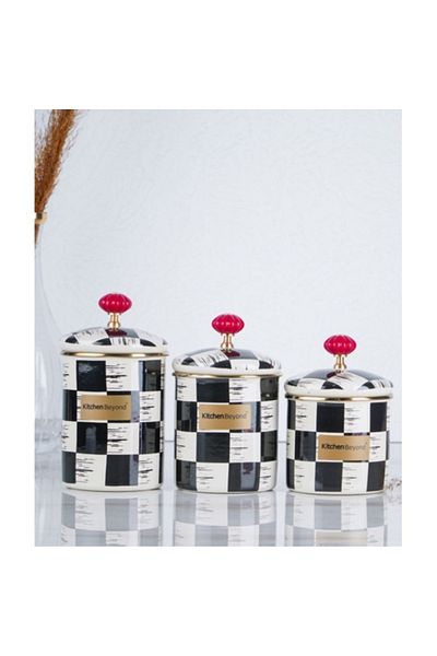 ACAR Qualıta Kıng Enamel 3-Piece Spice Set Checkers Decor