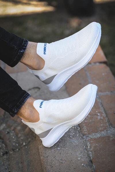 MORENİCA Beyaz - Yeni Sezon Bağcıksız Triko Erkek Sneaker